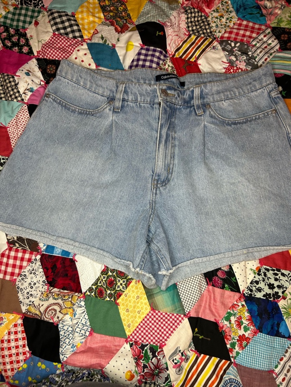 Calvin Klein Light Wash Denim pleated front Shorts